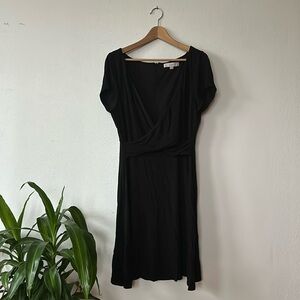 Loft Dress Womens 12 Large Black Wrap Dress Cap Sleeve double lined zip jersey